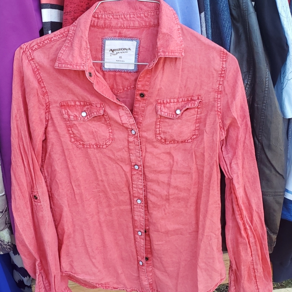 Red faded button down top